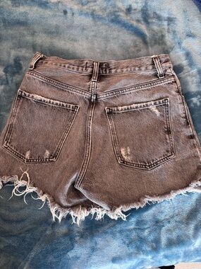 Agolde Distressed High-Rise Frayed Hem Denim Shorts - Gray